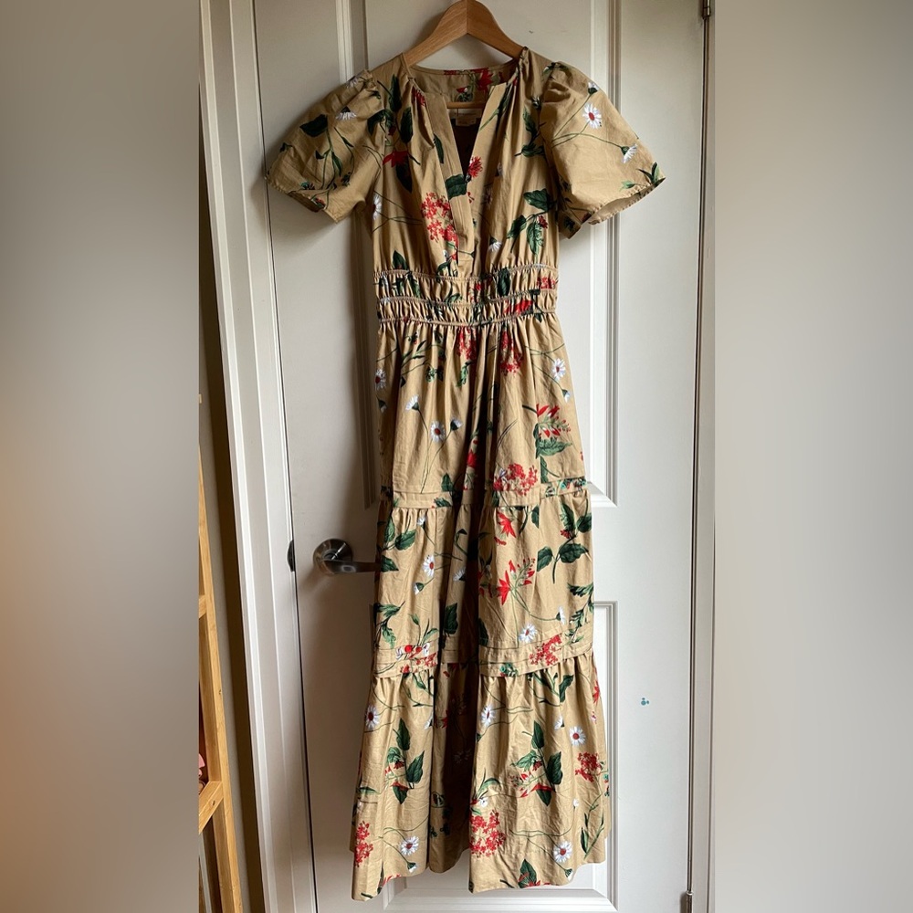 Anthropologie Tan Floral Maxi Dress